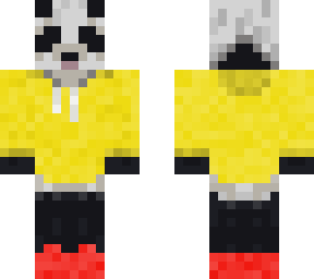 giant panda wearing yellow hoodie with red shoes