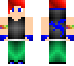 red hair - blue and black jacket