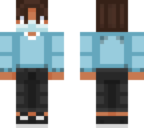 sean with collared blue sweater & mask