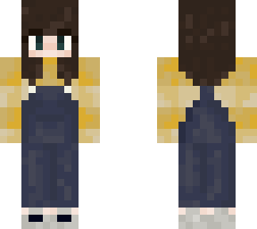 yellow sweater & overalls