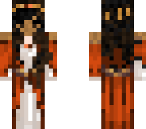 tan female viking in orange dress