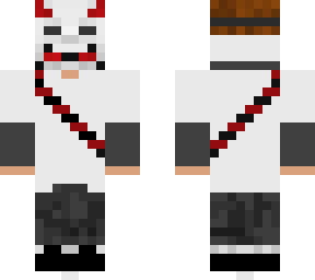 red and gray hoodie with oni mask