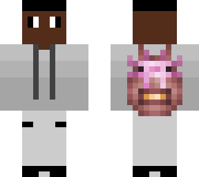 axolotl backpack and grey hoodie