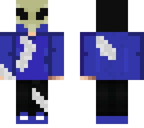 blue hoodie with feather and raven skull mask