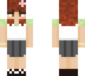 brown haired girl with a skirt and a flower c: