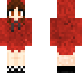 brown haired girl with red hoodie