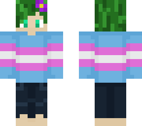 green haired boy with trans sweater
