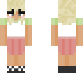 blonde haired girl with tommyinnit shirt and skirt