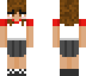 brown haired girl with tommyinnit shirt and skirt