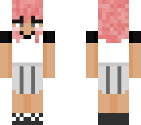 pink haired girl with tommyinnit shirt and skirt