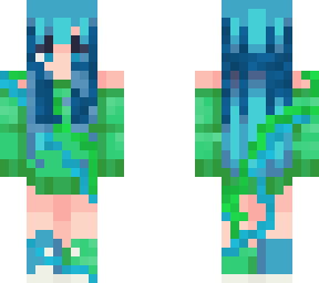 blue and green girl with hoodie | Minecraft Skin