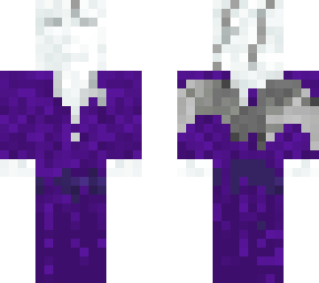 a ghost with purple clothes and small  wings
