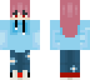 pink haired boy blue sweatter only