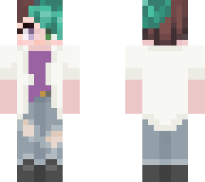 blue hair white shirt