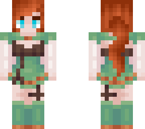 red hair ponytail and emeraude warrior outfit