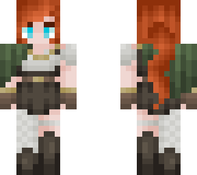 red hair ponytail and one with the woods outfit