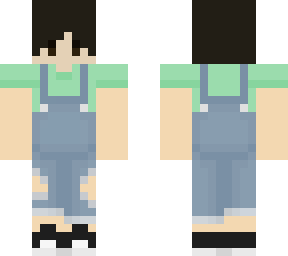 green shirt, blue overalls