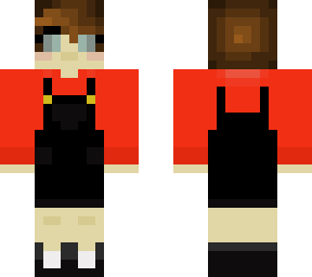 red hoodie + dungaree dress