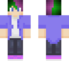 blue shirt pink green hair boy