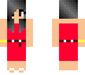 black hair girl with red dress