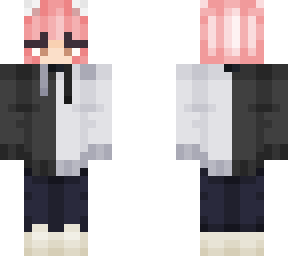 pink hair girl w black and white hoodie