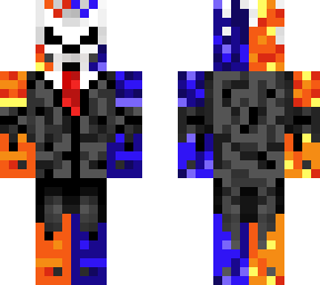 flame skeleton in a business suit