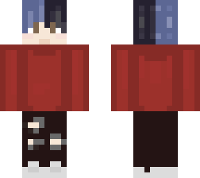 red shirt boy with blue and black hair