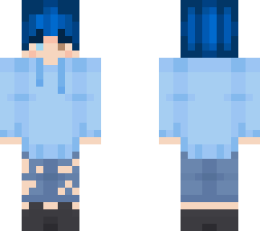 blue haired boy with blue hoodie