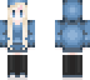 blonde girl with blue hoodie