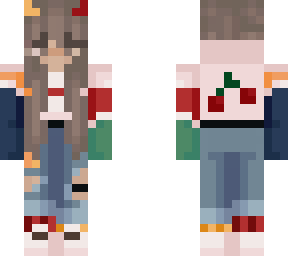 cherry hoodie, brown hair, brown-ish eyes