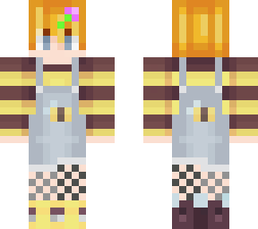 girl with fishnets in bee overalls