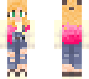 overalls and pink haie