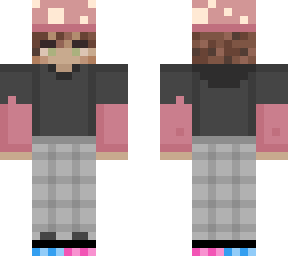 boy with pink mushroom hat