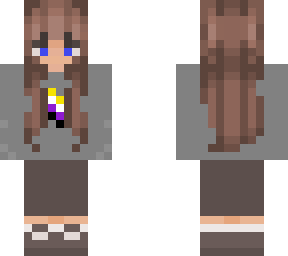 brown hair  with blue eyes and nb flag