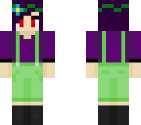 light green overalls with purple shirt