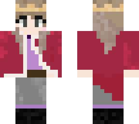 queen with red cape and purple theme