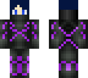 violet cyber armor or suit with blue hair boy with blue eyes
