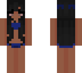 black hair dark blue bikini