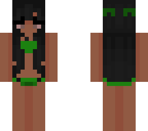 black hair green bikini
