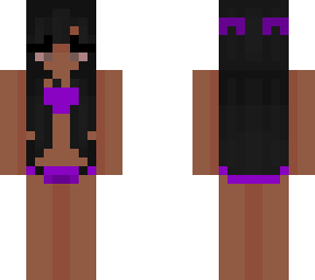 black hair purple bikini