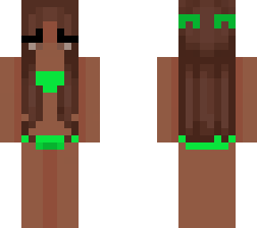 brown hair lime bikini
