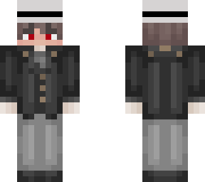 muzan outfit brown hair with fedora reder eyes and better fedora