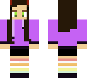 brow hair girl with purple hoodie,long rainbow socks ,black shorts with stripes!