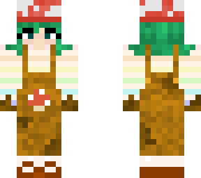 mushroom hat and mushroom overalls