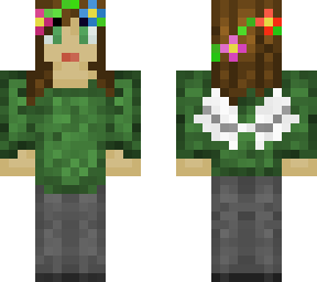 winged girl with green sweater and flower crown