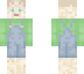 blonde? wolf puppy with a cute green shirt and overalls (twoducksyt)