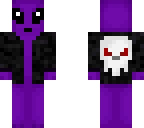 purple alien in a gangster leather jacket with a skull on it