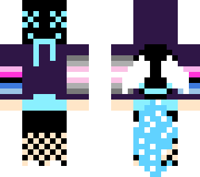 black mask with a light blue face and pride flags