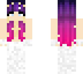 pink & purple hair with white & silver skirt and golden crop top