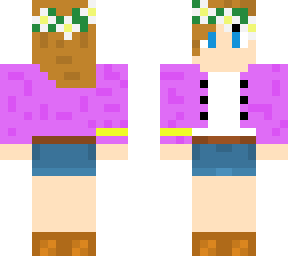 girl with flower headband and purpur jacket